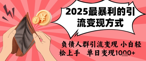 2025年最暴利的引流变现方式,负债人群引流变现,小白轻松上手,日入1k-阳知网创资源库