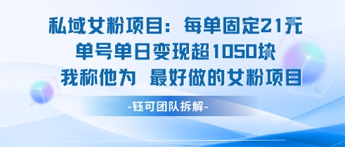 私域女粉项目：每单固定21块，单日变现超1k+，最好做的女粉项目-阳知网创资源库