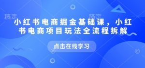 小红书电商掘金课,小红书电商项目玩法全流程拆解(更新7月)-阳知网创资源库