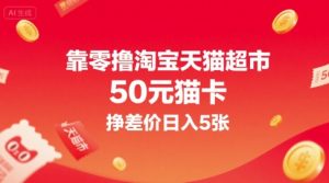 靠零撸淘宝天猫超市50元猫卡，挣差价日入5张-阳知网创资源库