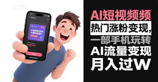 AI短视频热门涨粉变现,一部手机玩转AI流量变现,月入过W-阳知网创资源库