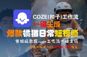 COZE(扣子)工作流一键生成爆款橘猫日常短视频，保姆级教程，零基础快速入门-阳知网创资源库