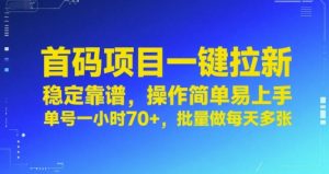 首码项目一键拉新，稳定靠谱，操作简单易上手，单号一小时70+，批量做每天多张【揭秘】-阳知网创资源库