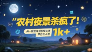 农村夜景杀疯了!AI一键生成治愈系慢生活,单日狂入1k+-阳知网创资源库