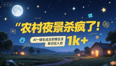 农村夜景杀疯了!AI一键生成治愈系慢生活,单日狂入1k+-阳知网创资源库