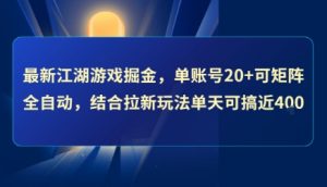 最新江湖游戏掘金,单账号20+可矩阵全自动 ,结合拉新玩法单天可搞4张+【揭秘】-阳知网创资源库