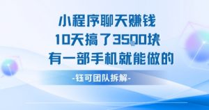小程序聊天挣钱10天搞了3.5k,有一部手机就能做的-阳知网创资源库