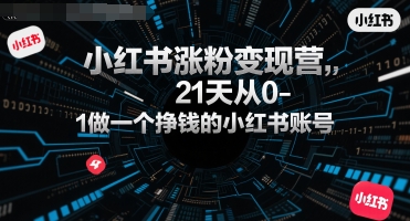 小红书涨粉变现营,21天从0-1做一个挣钱的小红书账号-阳知网创资源库
