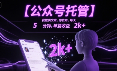 【公众号托管 】我提供文章,你发布,每天5分钟,单篇收益2k+【揭秘】-阳知网创资源库
