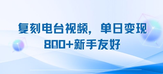 复刻电台视频，单日变现8张+新手友好，长期可做-阳知网创资源库
