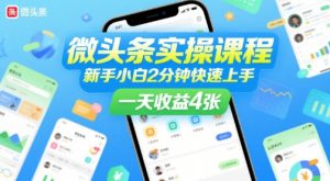微头条实操课程,新手小白2分钟快速上手,一天收益4张-阳知网创资源库