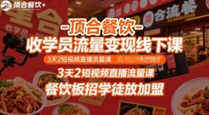 顶合餐饮-收学员流量变现线下课,3天2短视频直播流量课,餐饮板招学徒放加盟-阳知网创资源库