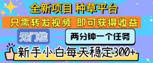 全新项目 种草平台 只需要转发任务视频 即可获得收益 新手小白每天稳定3张+【揭秘】-阳知网创资源库