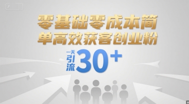 零基础零成本简单高效获客创业粉，一天引流30+-阳知网创资源库