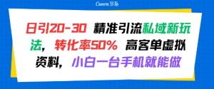 日引 20-30 精准引流私域新玩法，转化率50% 高客单虚拟资料，小白一台手机就能做-阳知网创资源库