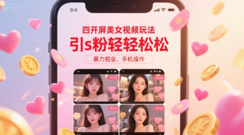 四开屏美女视频玩法,引s粉轻轻松松,暴力掘金,手机操作【揭秘】-阳知网创资源库