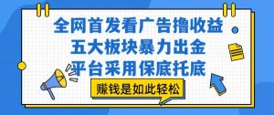 全网首发看广告撸收益，五大板块暴力出金，平台采用保底托底，挣钱是如此轻松作【揭秘】-阳知网创资源库
