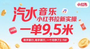 汽水音乐小红书拉新实操，，一单9.5米，有手就行，一个月挣了2.1W-阳知网创资源库