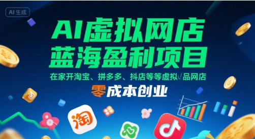 AI虚拟网店蓝海盈利项目,在家开淘宝、拼多多、抖店等虚拟品网店,零成本创业-阳知网创资源库