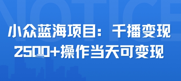 小众蓝海项目,千播变现2.5k+操作当天可变现-阳知网创资源库