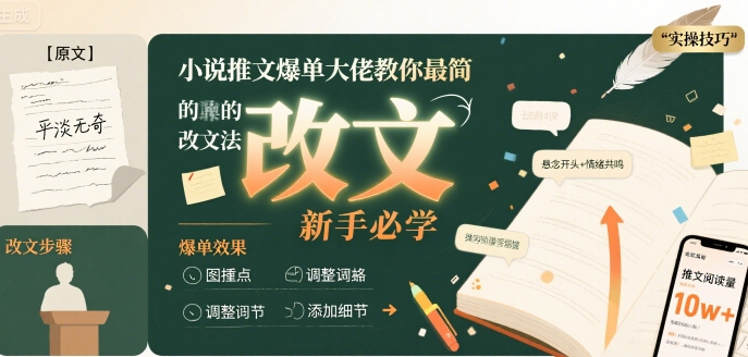 小说推文爆单大佬教你最简单的改文方法实操课,新手必学-阳知网创资源库