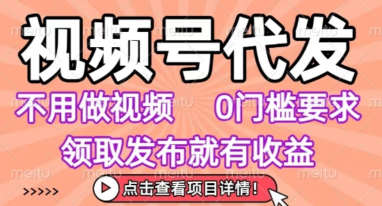 视频号代发,不用剪辑不用做视频,0门槛要求,领取发布就有收益,任务没有无上限,小白轻松上手【揭秘】-阳知网创资源库