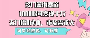 冷门蓝海赛道，1000粉可变现十W，无门槛0成本，市场需求大，可多领域做，可复制性强-阳知网创资源库