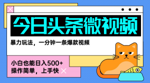 今日头条AI微视频玩法，最新前沿变现玩法拆解，零门槛，新手轻松日入5张-阳知网创资源库