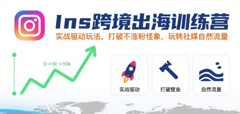 Ins跨境出海训练营,实战驱动玩法,打破不涨粉怪象,玩转社媒自然流量-阳知网创资源库