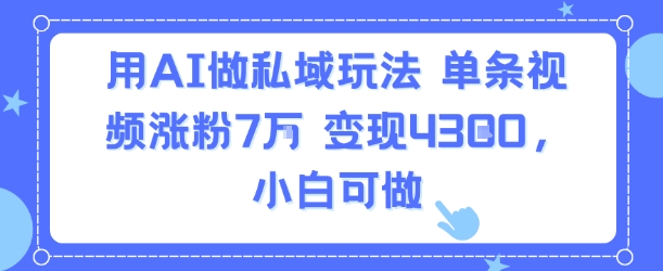 用AI做私域玩法,单条视频涨粉7W变现4.3k,小白可做-阳知网创资源库