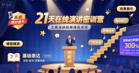 21天在线演讲密训营,王牌演讲招商课程系统-阳知网创资源库