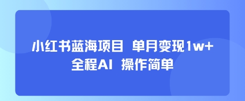 小红书蓝海项目 单月变现1w+ 全程AI 操作简单-阳知网创资源库