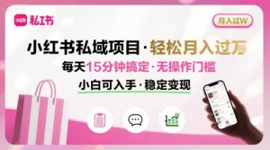 小红书私域项目 月入过W非常轻松 每天15分钟即可搞定，无任何操作门槛，小白可入手-阳知网创资源库
