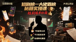 短剧榜一大佬霸榜秘籍实操课，短剧爆单秘籍-阳知网创资源库
