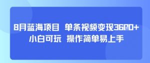 8月AI蓝海项目，单条视频变现1k+ 小白可玩 操作简单易上手-阳知网创资源库