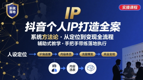 抖音个人IP系统落地实操大课,实操课程,辅助落地-阳知网创资源库