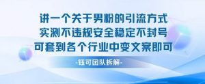2025关于男粉的引流方式实测不违规安全稳定不封号可套到各个行业中变文案即可-阳知网创资源库
