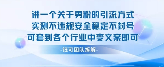 2025关于男粉的引流方式实测不违规安全稳定不封号可套到各个行业中变文案即可-阳知网创资源库