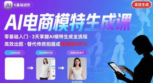 AI模特进阶课程，0基础高效生成逼真电商模特图-阳知网创资源库