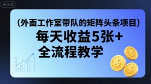 外面工作室带队的矩阵头条挂G项目，每天收益5张+，全流程教学【附全套工具】-阳知网创资源库