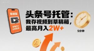 【头条号托管 】我存视频到草稿箱,你每天5分钟发布,最高月入2W+【揭秘】-阳知网创资源库