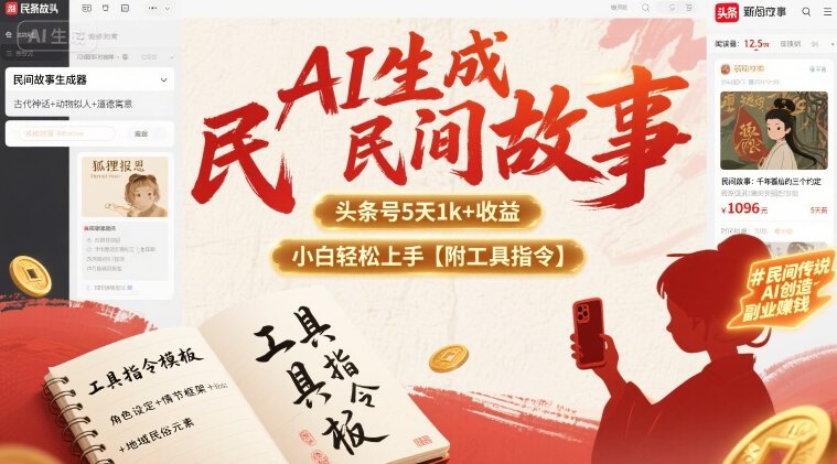 AI生成民间故事,头条号5天1k+,小白轻松上手【附工具指令】-阳知网创资源库