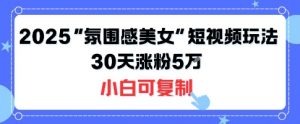 不露脸也能火！2025“氛围感美女”短视频玩法，30天涨粉5W小白可复制-阳知网创资源库