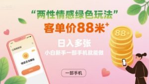 两性情感绿色玩法，客单价88米 日入多张，小白新手一部手机就能做-阳知网创资源库