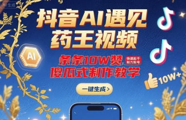 抖音AI遇见药王视频,条条10W赞,快速起千粉万粉号,傻瓜式制作教学-阳知网创资源库