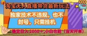 淘宝无人直播带货最新玩法,独家技术不违规,也不封号,全自动运行,只需挂着, 稳定日入2k【揭秘】-阳知网创资源库