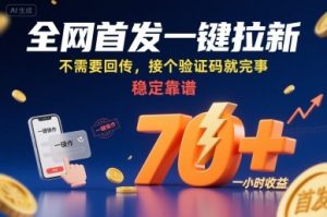 全网首发一键拉新项目，不需要回传，接个验证码就完事，稳定靠谱，一小时收益70+【揭秘】-阳知网创资源库