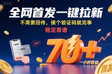 全网首发一键拉新项目,不需要回传,接个验证码就完事,稳定靠谱,一小时收益70+【揭秘】-阳知网创资源库