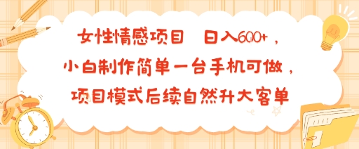 女性情感项目 小白制作简单一台手机可做 项目模式后续自然升大客单 日入6张-阳知网创资源库