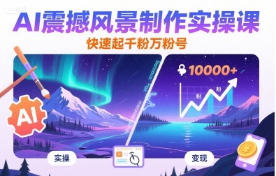 AI震撼风景制作实操课,快速起千粉万粉号-阳知网创资源库